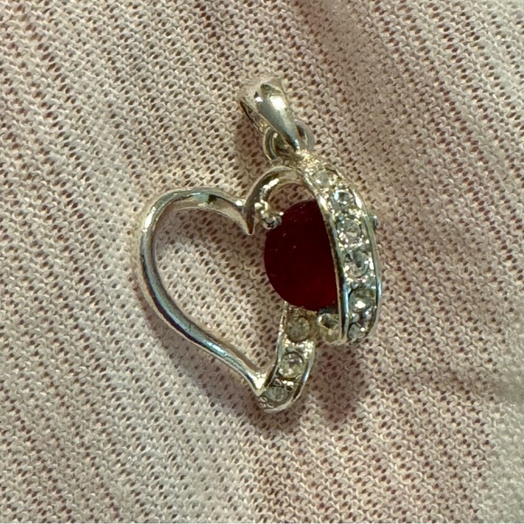 Silver Heart Shape Pendant with Ruby - Picture 2 of 5